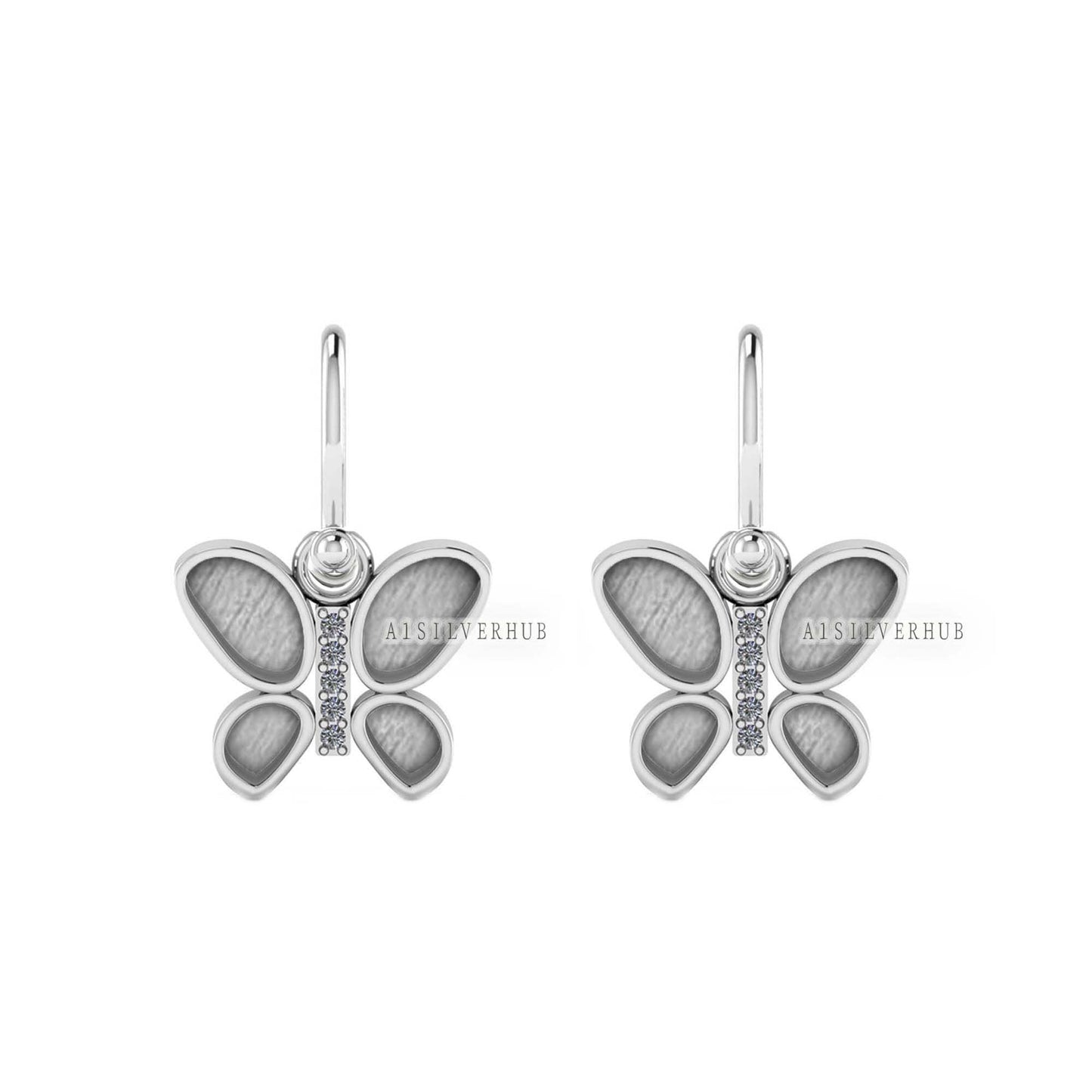925 Sterling Solid Silver Butterfly Mount With Zircon, DIY Breastmilk/Keepsake Dangle Earrings, Good for Resin & Ashes Work, Memorial Gifts