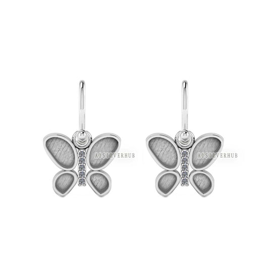 925 Sterling Solid Silver Butterfly Mount With Zircon, DIY Breastmilk/Keepsake Dangle Earrings, Good for Resin & Ashes Work, Memorial Gifts