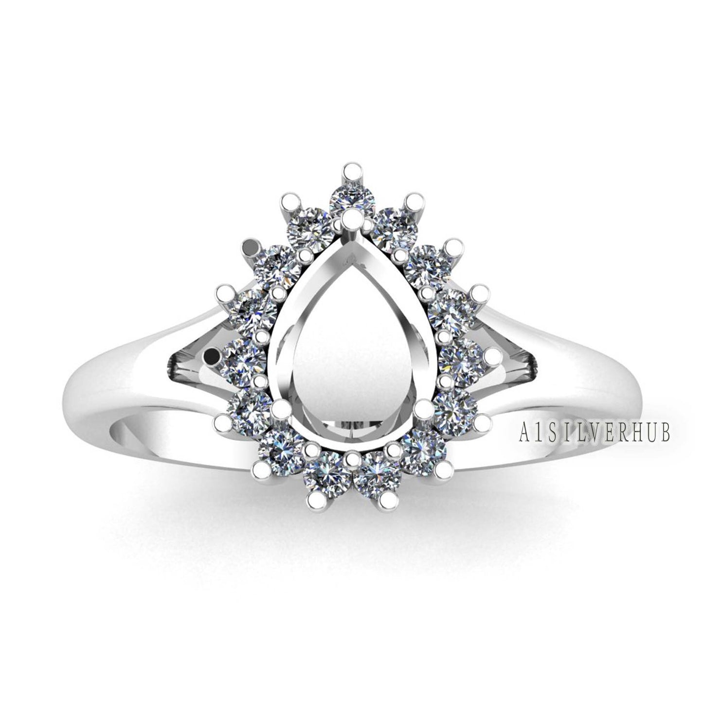 925 Sterling Silver 6x8mm Pear Blank Mount with CZ Setted Ring, Good For Diamond Zircon & Stone Setting Work, Keepsake DIY, Engagement Rings