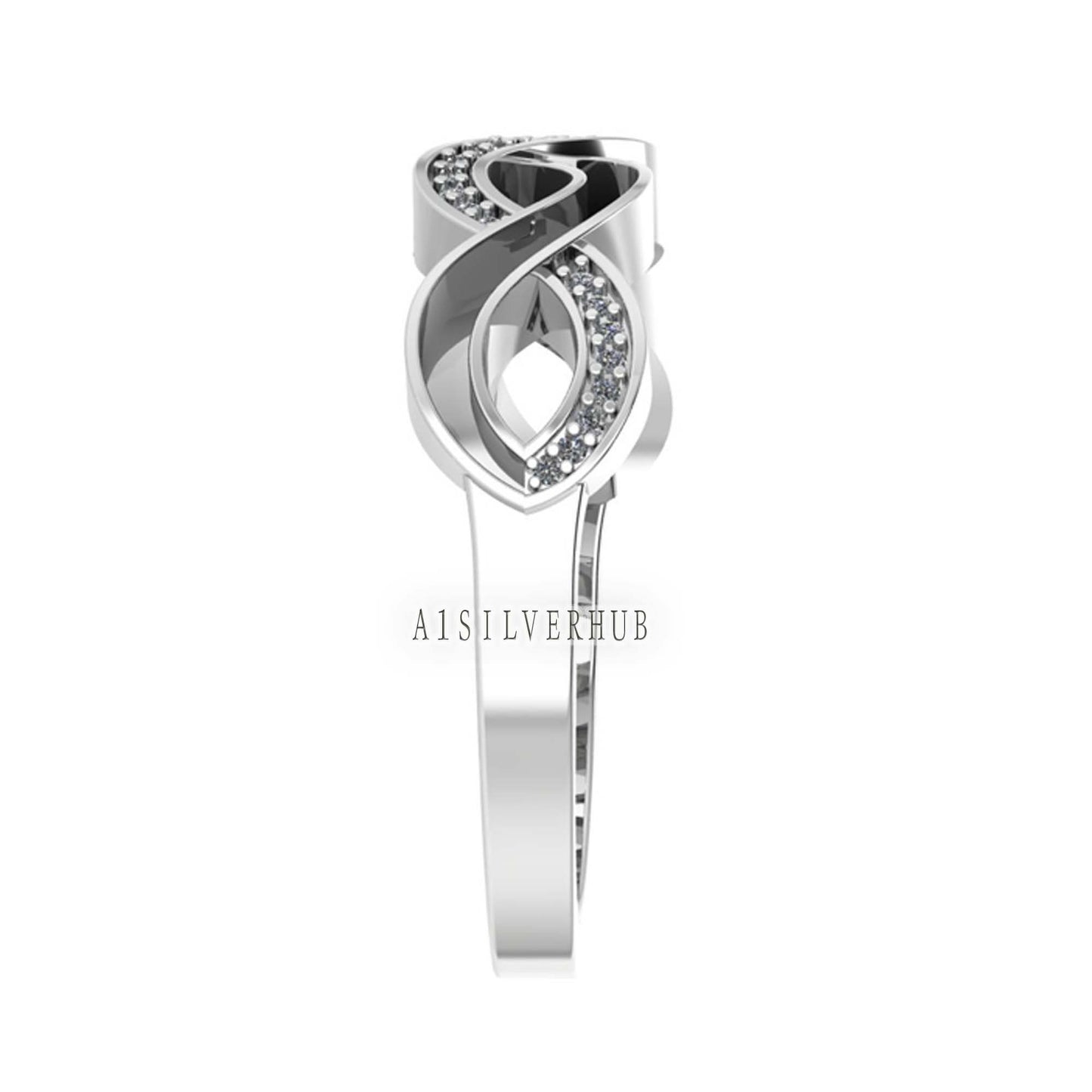 925 Sterling Silver Infinity Twisted Ring with Blank Channel and Zircon Setted, Good for Inlay Resin & Ashes Work, Keepsake Breastmilk DIY