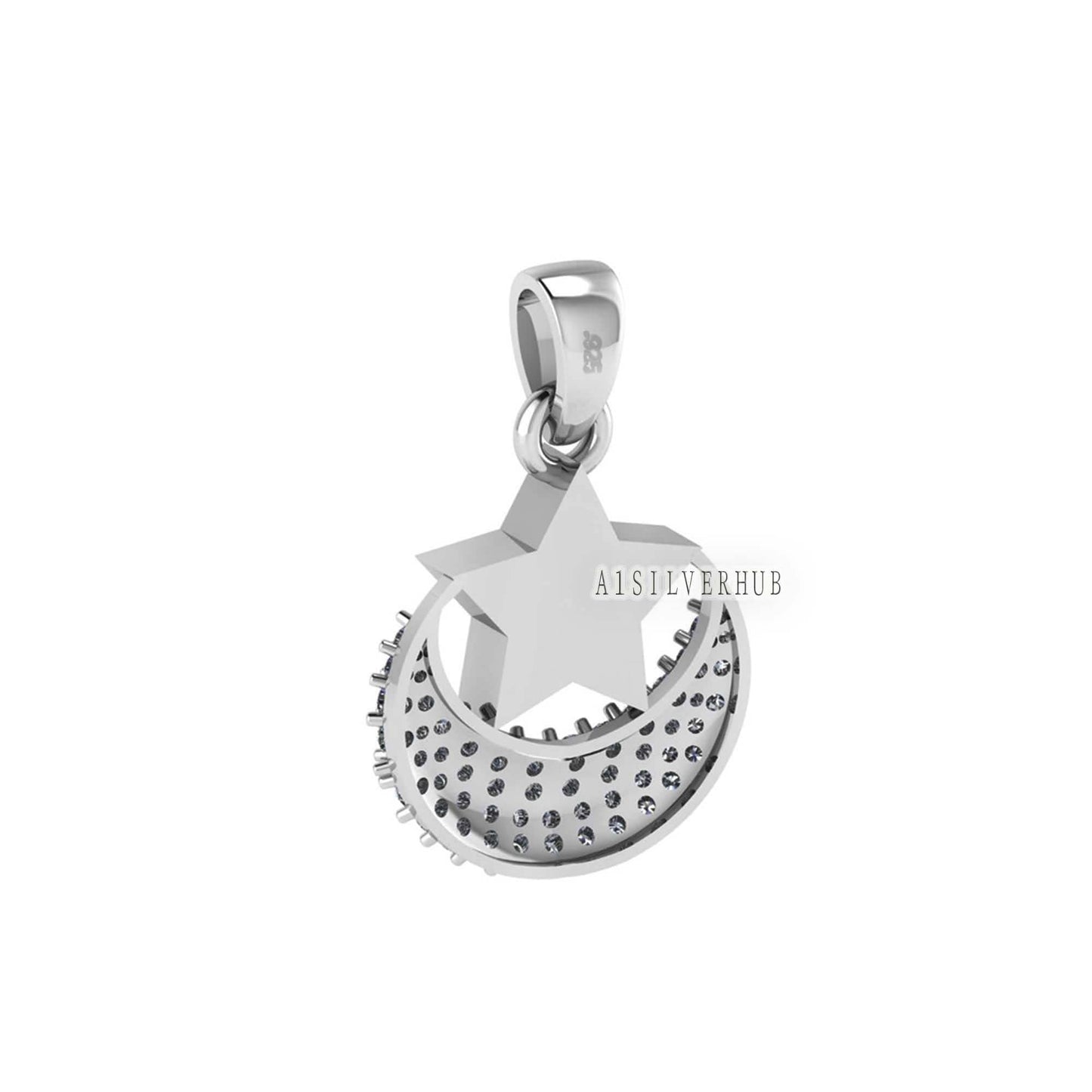 925 Sterling Solid Silver Blank Star Zircon Setted Moon, Keepsake/Breastmilk DIY Craft Pendant, Good for Resin & Ashes Work, Memorial Locket