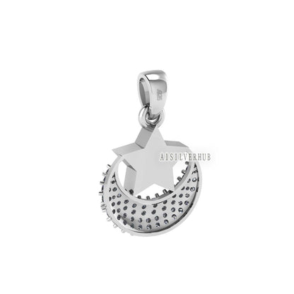 925 Sterling Solid Silver Blank Star Zircon Setted Moon, Keepsake/Breastmilk DIY Craft Pendant, Good for Resin & Ashes Work, Memorial Locket