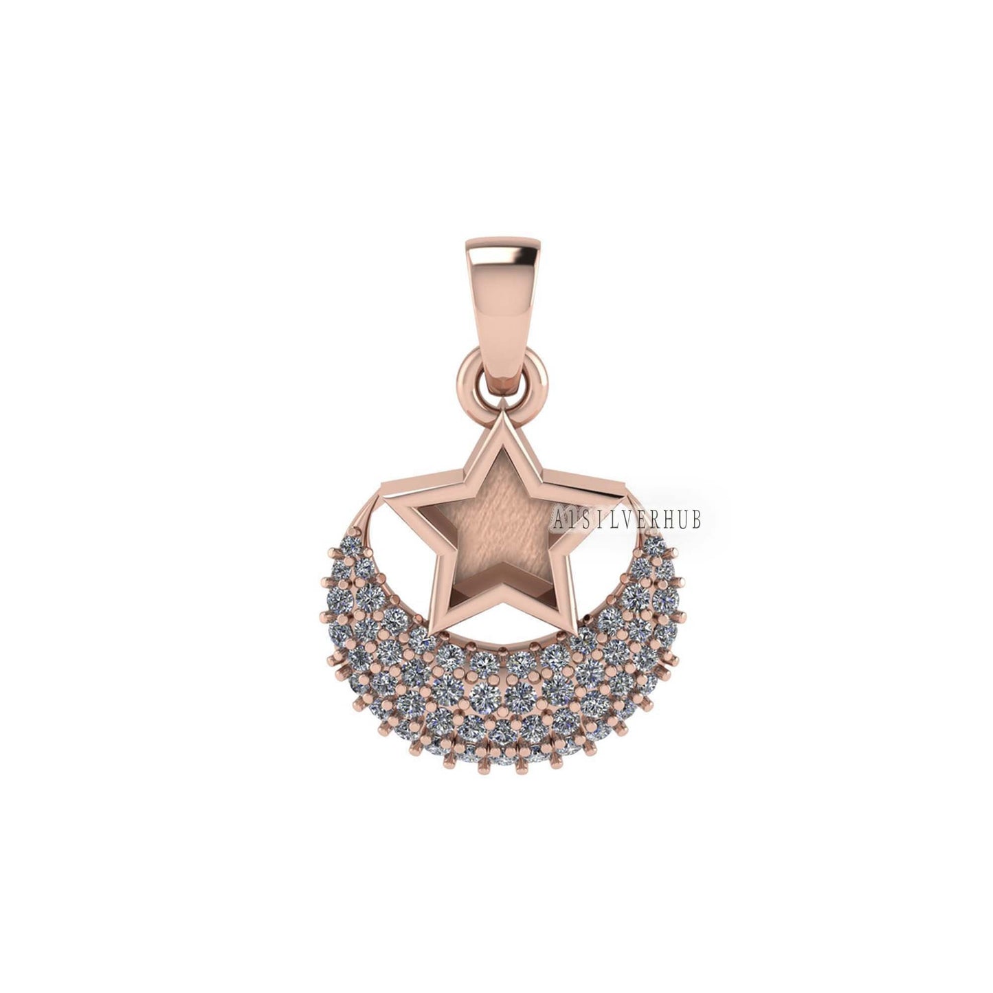 925 Sterling Solid Silver Blank Star Zircon Setted Moon, Keepsake/Breastmilk DIY Craft Pendant, Good for Resin & Ashes Work, Memorial Locket