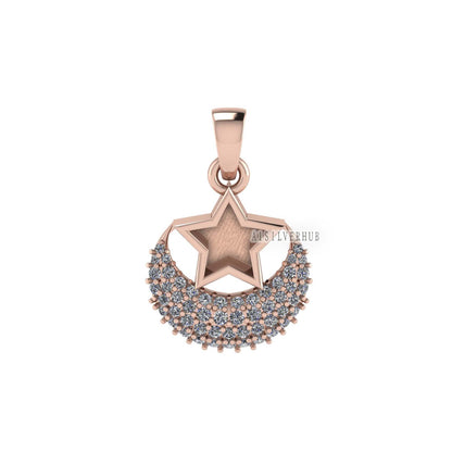 925 Sterling Solid Silver Blank Star Zircon Setted Moon, Keepsake/Breastmilk DIY Craft Pendant, Good for Resin & Ashes Work, Memorial Locket