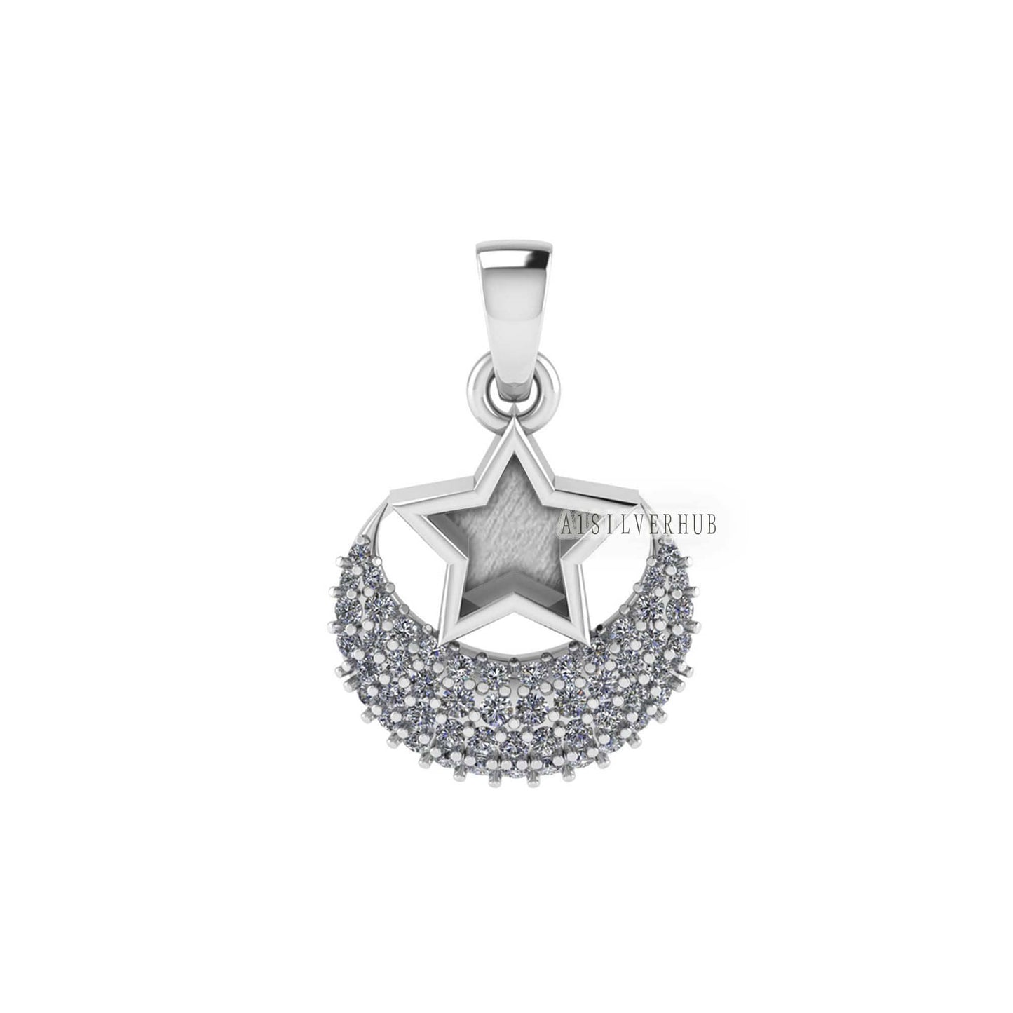 925 Sterling Solid Silver Blank Star Zircon Setted Moon, Keepsake/Breastmilk DIY Craft Pendant, Good for Resin & Ashes Work, Memorial Locket