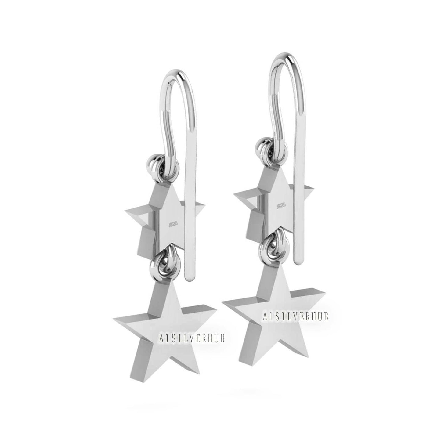 925 Sterling Solid Silver Star 5x5mm 6x6mm, DIY Breastmilk/Keepsake Blank Bezel Dangle Earrings, Good for Resin & Ashes Work, Memorial Gifts