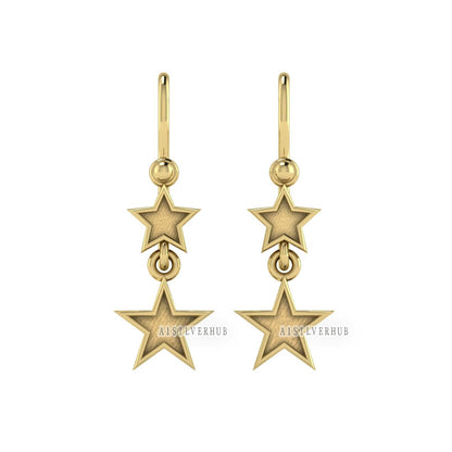 925 Sterling Solid Silver Star 5x5mm 6x6mm, DIY Breastmilk/Keepsake Blank Bezel Dangle Earrings, Good for Resin & Ashes Work, Memorial Gifts
