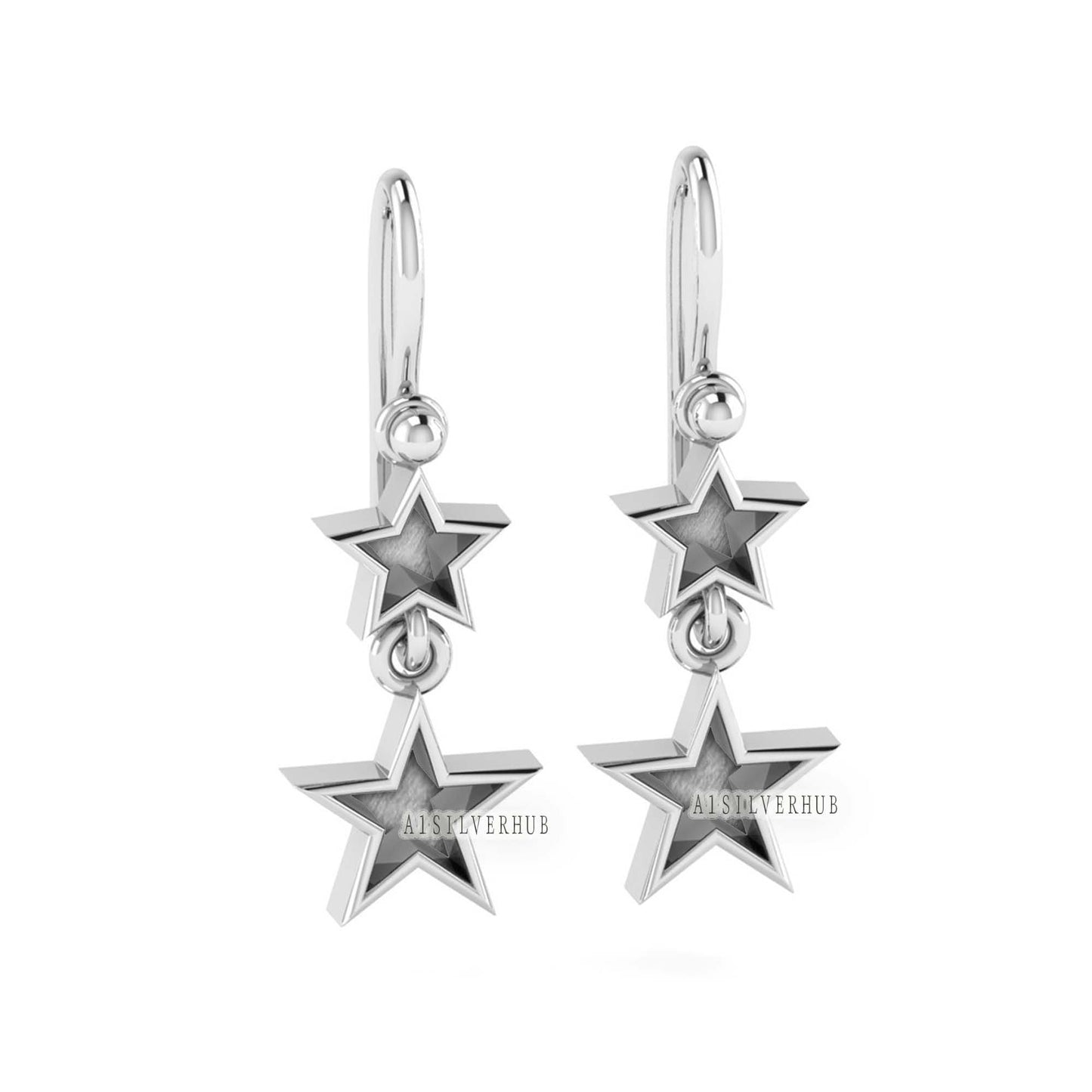 925 Sterling Solid Silver Star 5x5mm 6x6mm, DIY Breastmilk/Keepsake Blank Bezel Dangle Earrings, Good for Resin & Ashes Work, Memorial Gifts