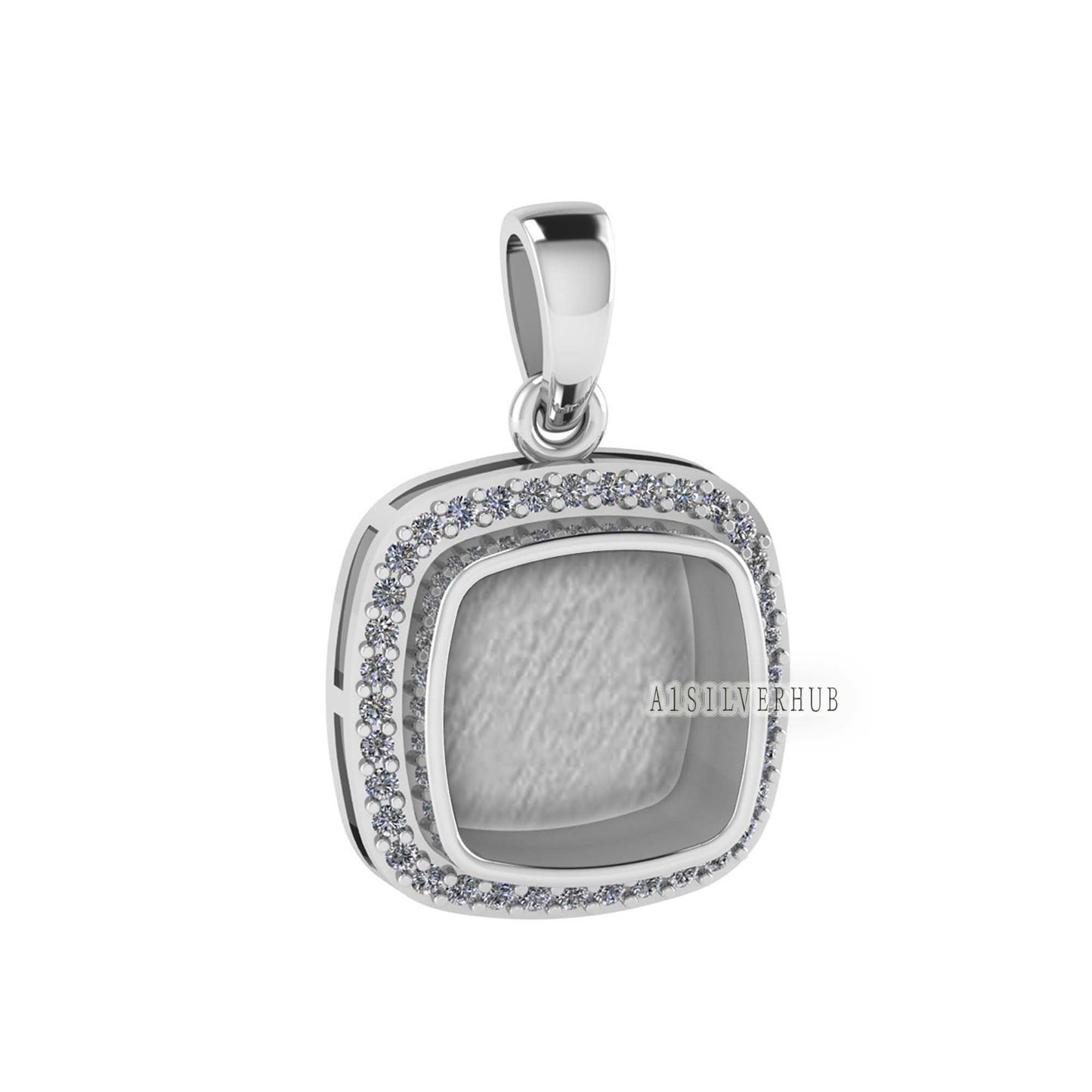 Cushion Shape Blank Bezel Pendant Surrounded with Zircon, 925 Sterling Silver Pendant, Good for Resin & Ashes Work, Keepsake Jewelry Crafts