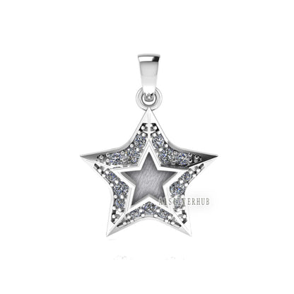925 Sterling Solid Silver Lucky Shining Star Blank Bezel Pendant Setting, Breastmilk/Keepsake, Good for Resin & Ashes Work, Memorial Crafts
