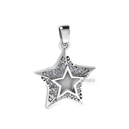 925 Sterling Solid Silver Lucky Shining Star Blank Bezel Pendant Setting, Breastmilk/Keepsake, Good for Resin & Ashes Work, Memorial Crafts