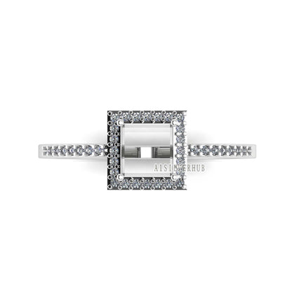 925 Sterling Solid Silver 8x8mm Square Blank Prong with CZ Setted Band Ring Setting, For Gemstone, Keepsake DIY Crafts, Engagement Rings