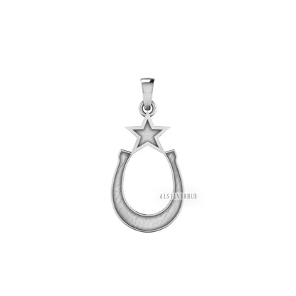 925 Sterling Silver, Horseshoe Pendant, Star Blank Bezel Setting For Pour Resin, Breastmilk Keepsake, Horseshoe DIY, Good for Resin & Ashes