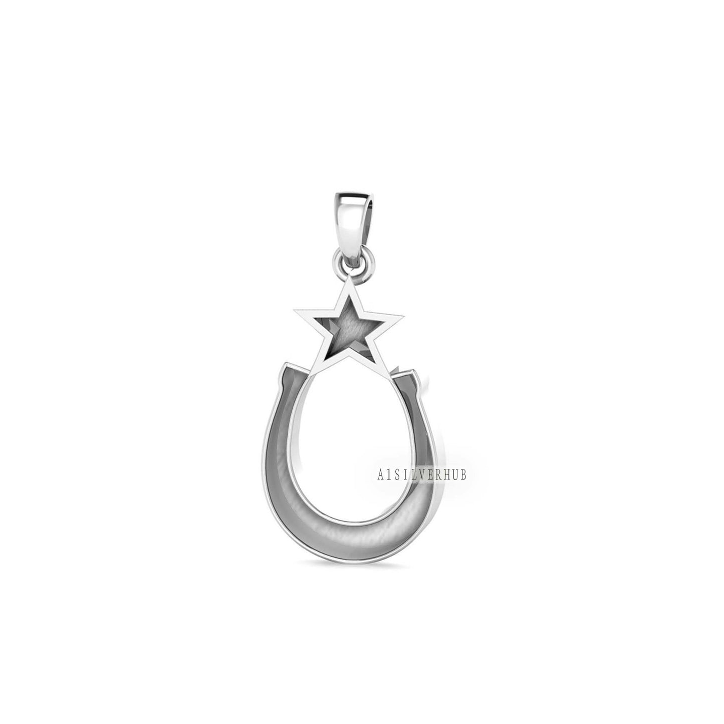925 Sterling Silver, Horseshoe Pendant, Star Blank Bezel Setting For Pour Resin, Breastmilk Keepsake, Horseshoe DIY, Good for Resin & Ashes