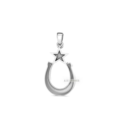 925 Sterling Silver, Horseshoe Pendant, Star Blank Bezel Setting For Pour Resin, Breastmilk Keepsake, Horseshoe DIY, Good for Resin & Ashes