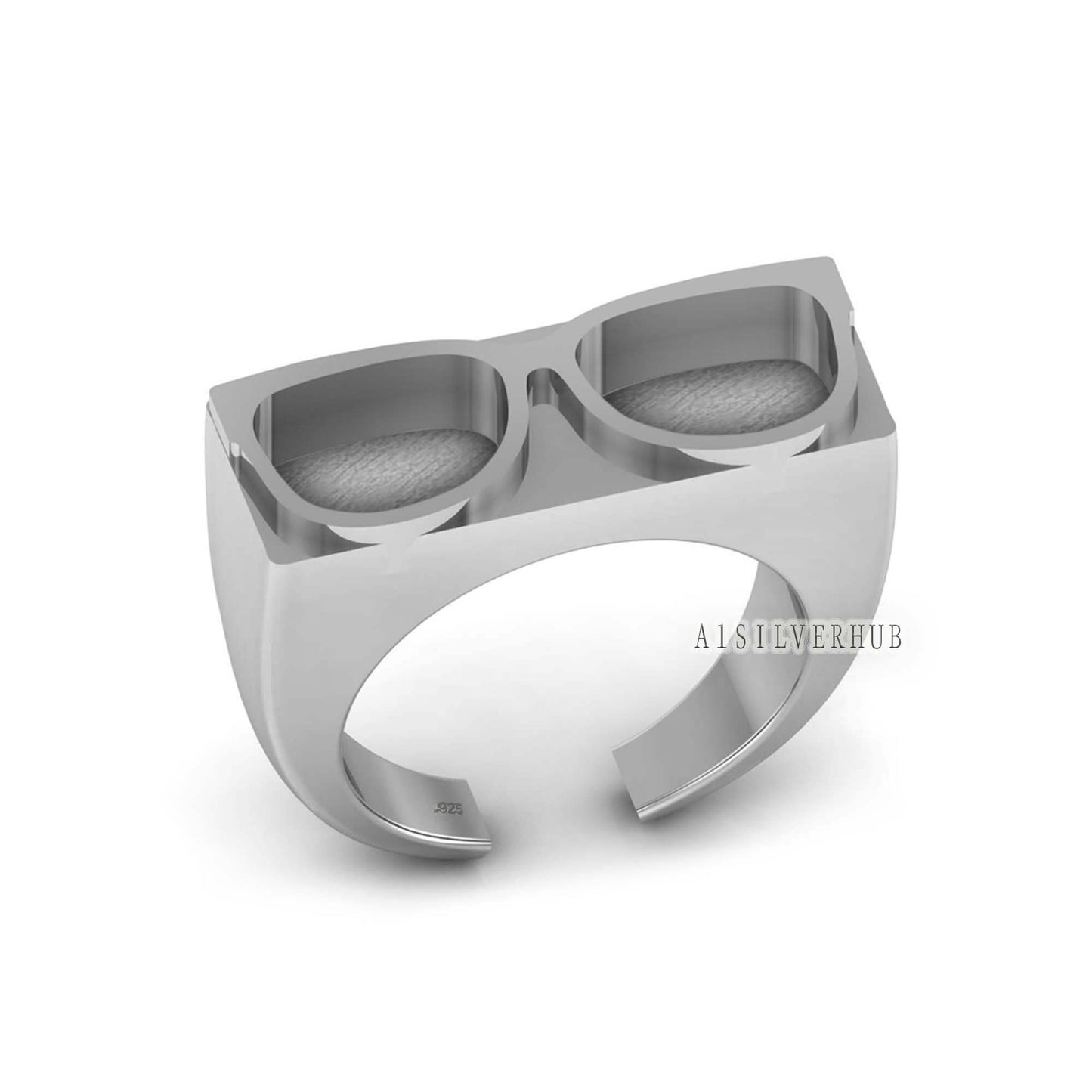 925 Sterling Solid Silver, Eye Glasses Shape Blank Bezel Adjustable Band Ring, Good for Resin & Ashes Work, Men's Ring, DIY Crafts, Gifts