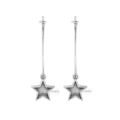 925 Sterling Silver Star Shape 10x10mm Blank Bezel Hoop Earrings, Good for Resin & Ashes Work, Keepsake/Breastmilk DIY, Memorial Crafts Gift