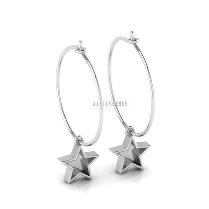 925 Sterling Silver Star Shape 10x10mm Blank Bezel Hoop Earrings, Good for Resin & Ashes Work, Keepsake/Breastmilk DIY, Memorial Crafts Gift