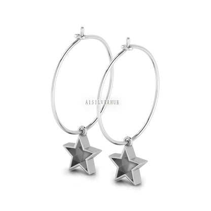 925 Sterling Silver Star Shape 10x10mm Blank Bezel Hoop Earrings, Good for Resin & Ashes Work, Keepsake/Breastmilk DIY, Memorial Crafts Gift