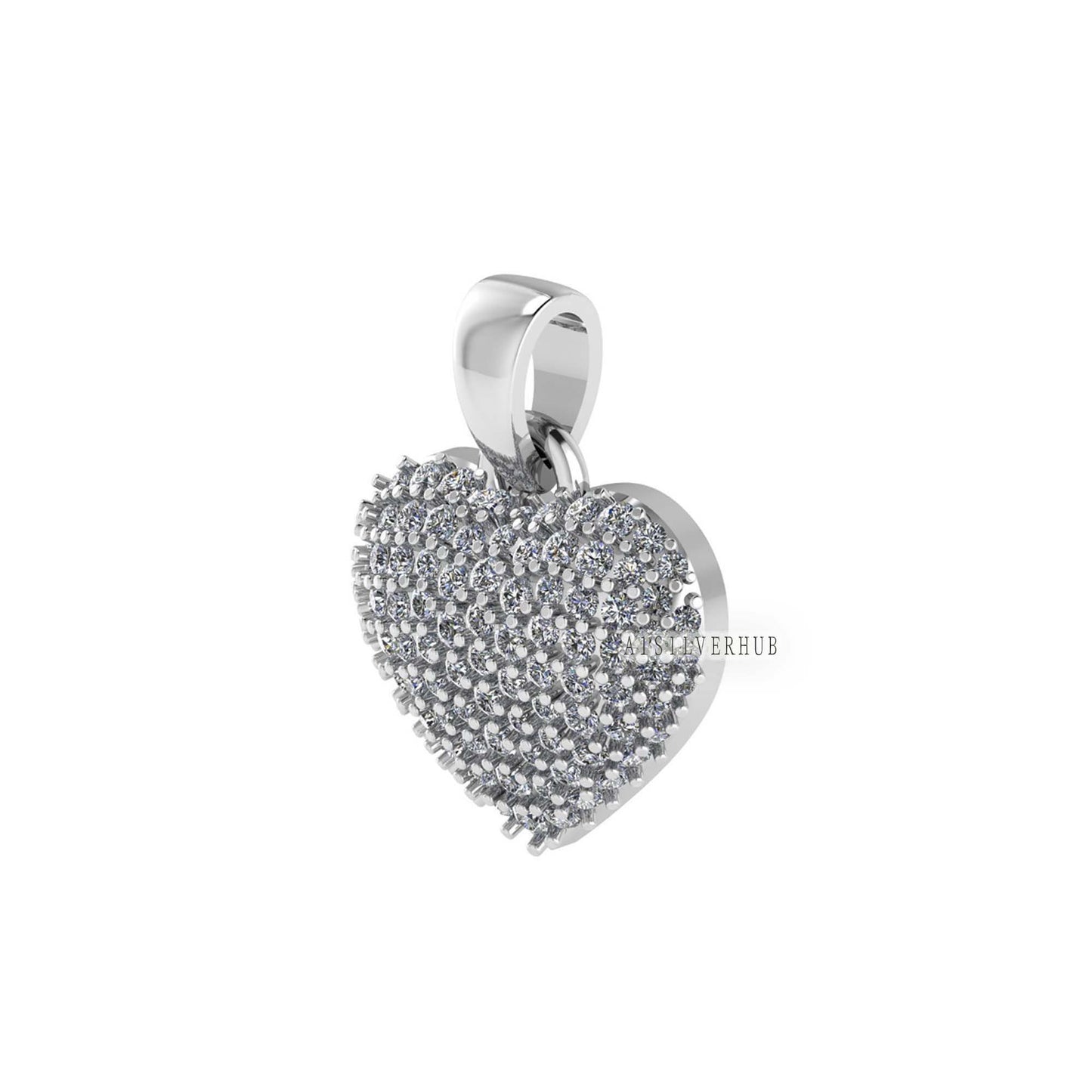Puffy Heart Shape Pendant with Zircon Setted, 925 Sterling Silver Pendant, Pave Setting CZ, Memorial Everyday Jewelry, Gift For Loved Ones