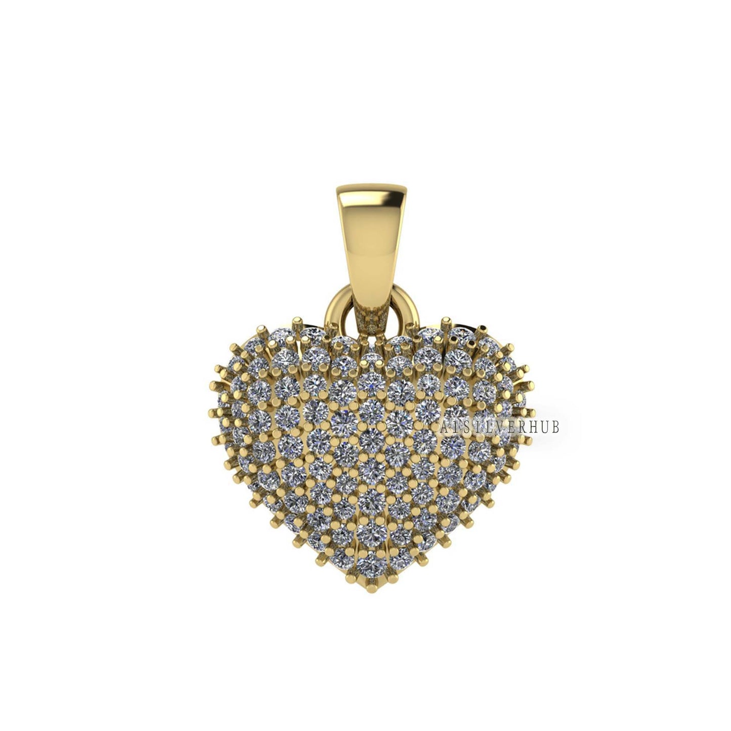 Puffy Heart Shape Pendant with Zircon Setted, 925 Sterling Silver Pendant, Pave Setting CZ, Memorial Everyday Jewelry, Gift For Loved Ones