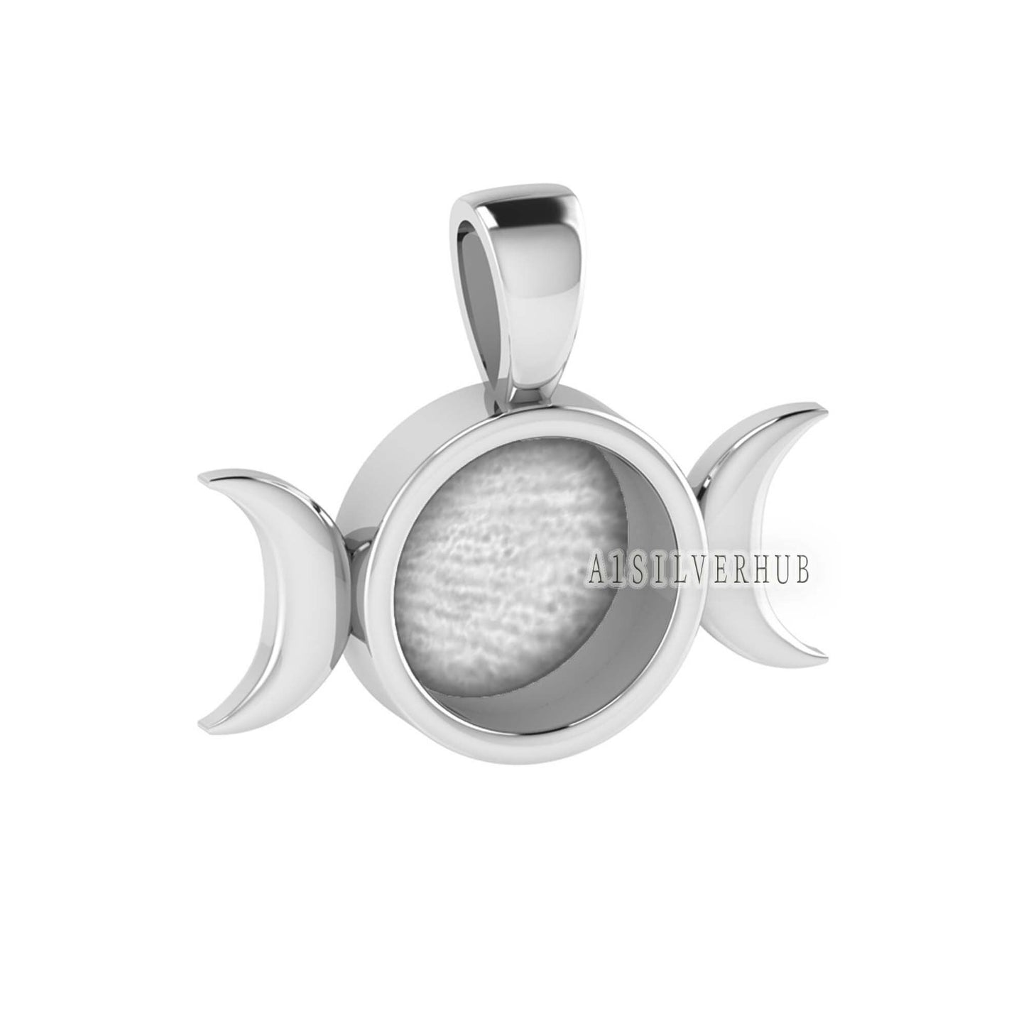 925 Sterling Silver Half Moon Designer Blank Bezel Round 8mm Pendant, Good for Resin & Ashes Work, Keepsake Memorial, Breast Milk DIY Crafts