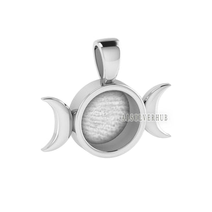925 Sterling Silver Half Moon Designer Blank Bezel Round 8mm Pendant, Good for Resin & Ashes Work, Keepsake Memorial, Breast Milk DIY Crafts