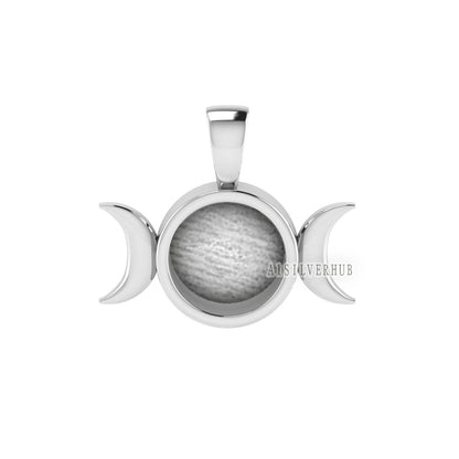 925 Sterling Silver Half Moon Designer Blank Bezel Round 8mm Pendant, Good for Resin & Ashes Work, Keepsake Memorial, Breast Milk DIY Crafts