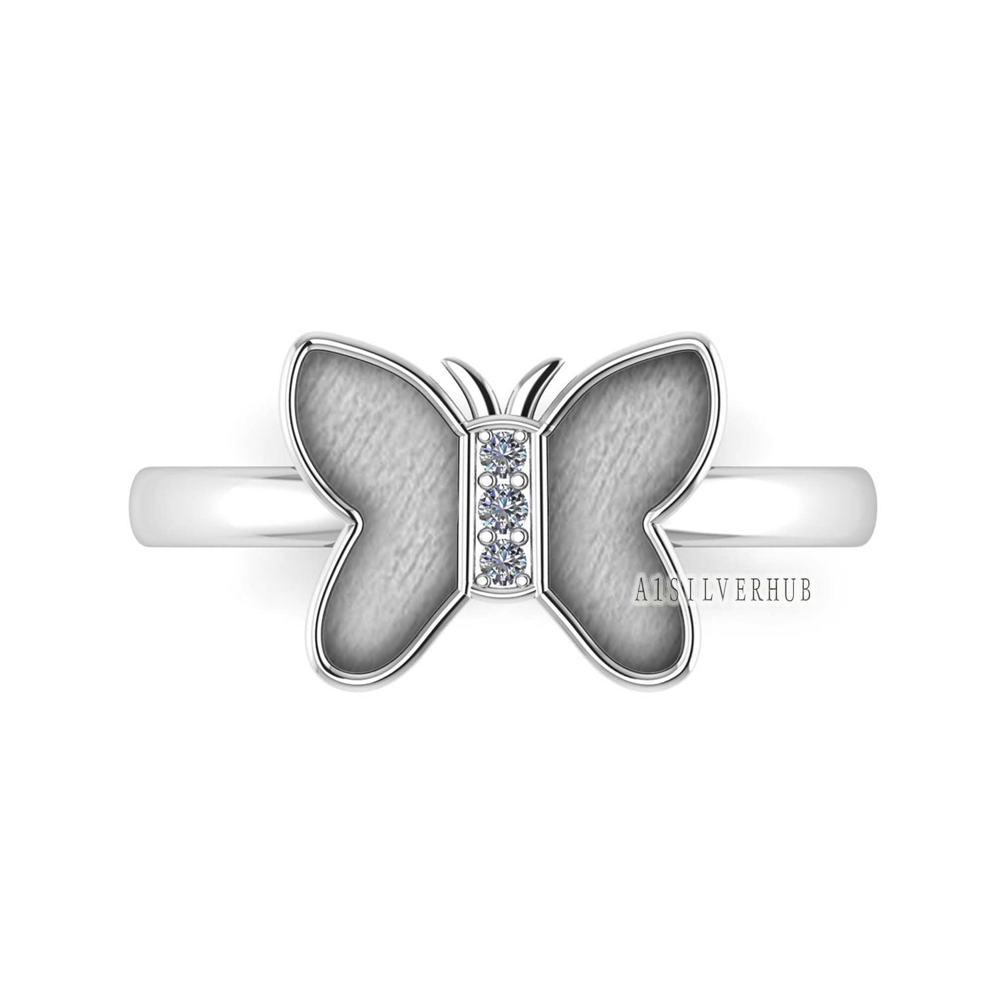 Butterfly Blank Bezel Zircon Setted, 925 Sterling Silver Ring