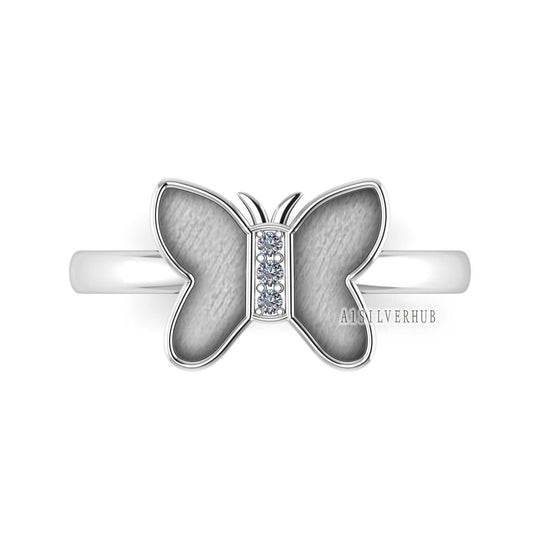 Butterfly Blank Bezel Zircon Setted, 925 Sterling Silver Ring, Bird Lover Ring, Good for Resin & Ashes Work, Keepsake/Breastmilk DIY, Gifts