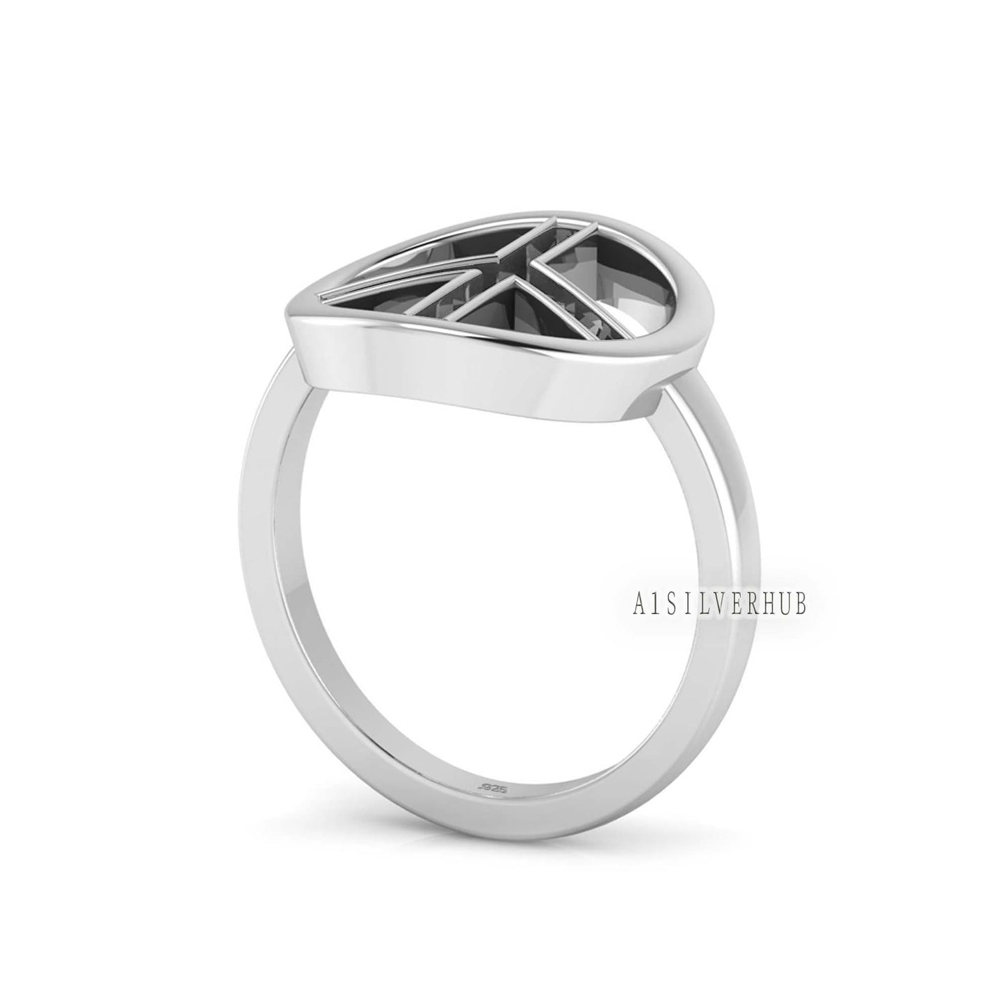 925 Sterling Silver Peace Symbol Blank Channel Round Ring, Good for Resin & Ashes Work, Keepsake Craft Memorial, Breastmilk DIY, Signet Ring