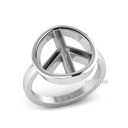 925 Sterling Silver Peace Symbol Blank Channel Round Ring, Good for Resin & Ashes Work, Keepsake Craft Memorial, Breastmilk DIY, Signet Ring