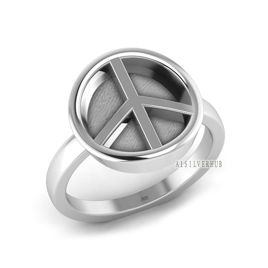 925 Sterling Silver Peace Symbol Blank Bezel Round Ring, Good for Resin & Ashes Work, Keepsake Crafts Memorial, Breastmilk DIY, Signet Rings