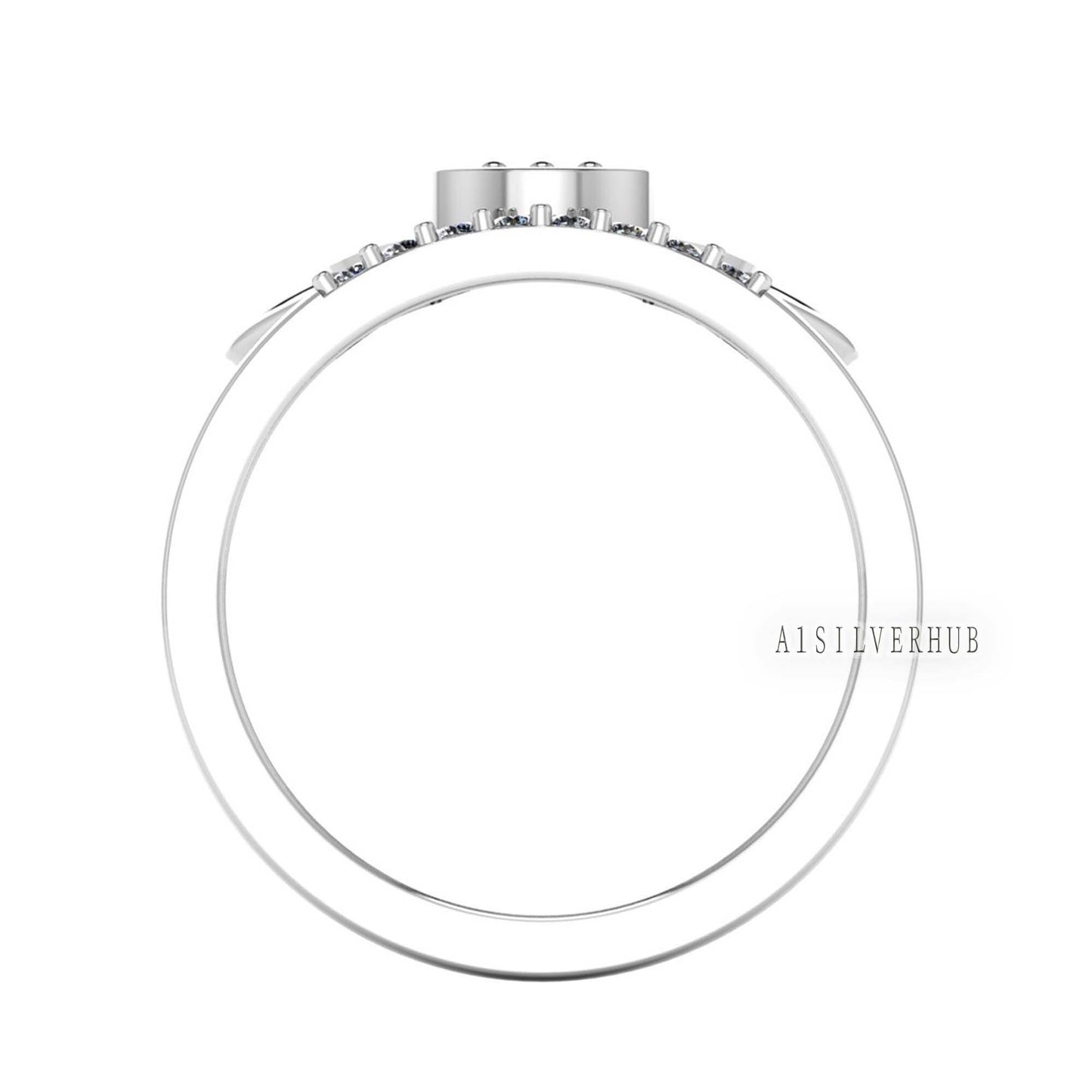 925 Sterling Solid Silver Princess Crown 5mm Round Blank Bezel with CZ Setted Band Ring, Good for Resin & Ashes Work,Keepsake/Breastmilk DIY