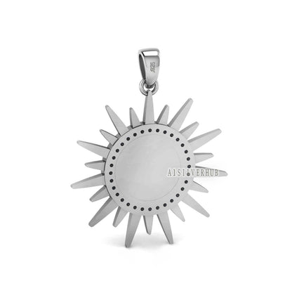 Sunburst Shape Blank Bezel Pendant with Zircon Setted, 925 Sterling Silver Pendant, Good for Resin & Ashes Work, Keepsake Jewelry DIY Crafts