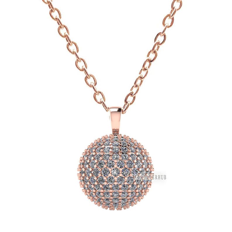 Round Ball Shape Pendant with Fully Zircon Setted, 925 Sterling Silver Pendant, Pave Setting CZ, Party Wear Jewelry, Gifts For Loved Ones