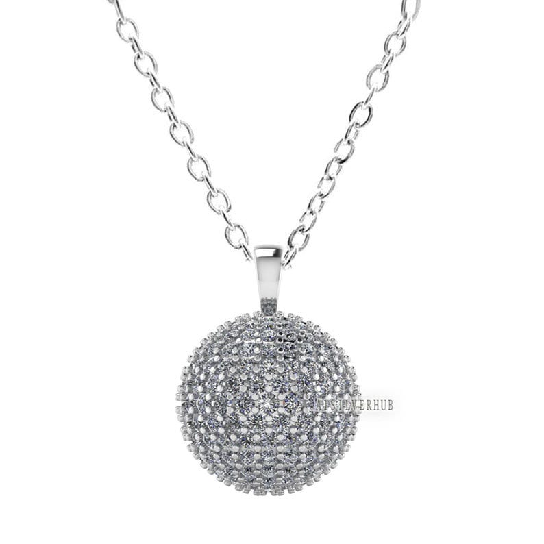 Round Ball Shape Pendant with Fully Zircon Setted, 925 Sterling Silver Pendant, Pave Setting CZ, Party Wear Jewelry, Gifts For Loved Ones