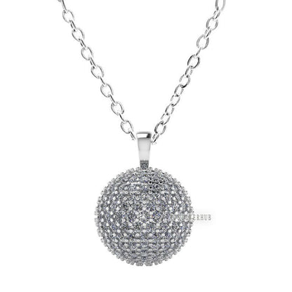 Round Ball Shape Pendant with Fully Zircon Setted, 925 Sterling Silver Pendant, Pave Setting CZ, Party Wear Jewelry, Gifts For Loved Ones