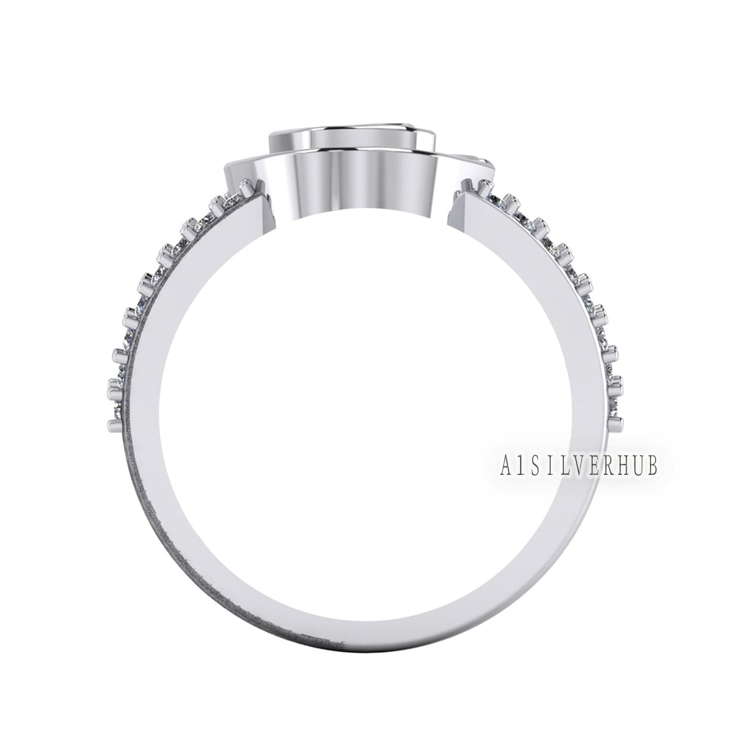 925 Sterling Solid Silver Apple Brand Logo Blank Bezel with Zircon Setted Ring, Good for Resin & Ashes Work, Keepsake/Breastmilk DIY Crafts