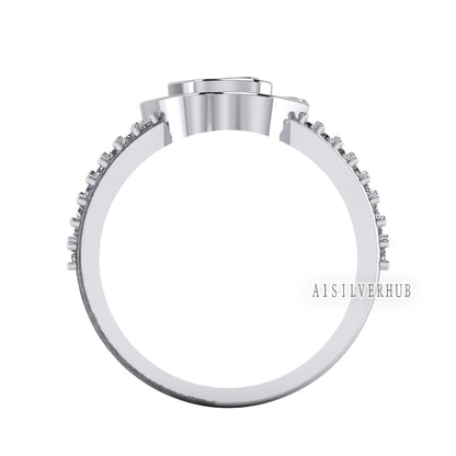 925 Sterling Solid Silver Apple Brand Logo Blank Bezel with Zircon Setted Ring, Good for Resin & Ashes Work, Keepsake/Breastmilk DIY Crafts