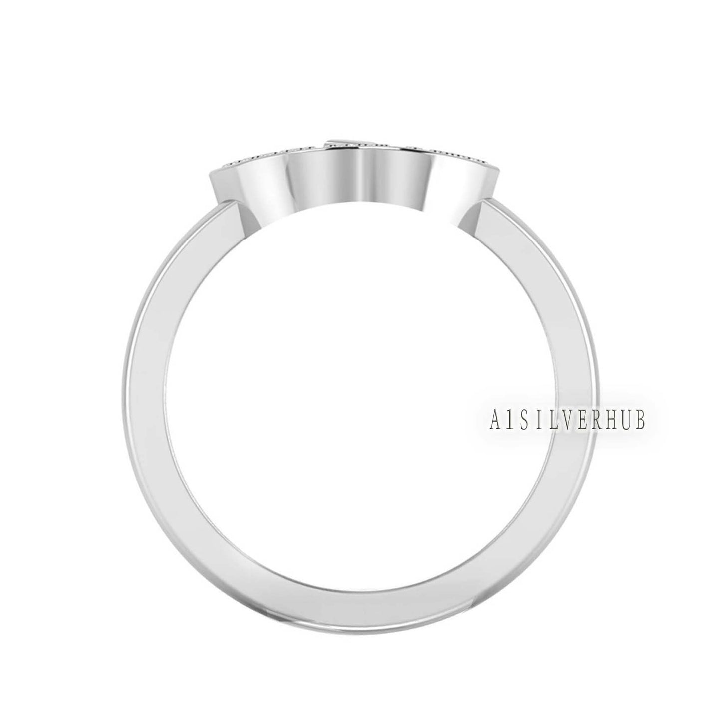925 Sterling Solid Silver Apple Brand Logo Blank Bezel with CZ Setted Ring, Good for Resin & Ashes Work, Keepsake/Breastmilk DIY Crafts