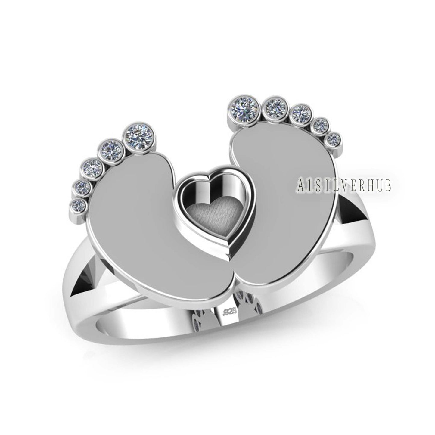 925 Sterling Silver Baby Foot Heart Blank Bezel Ring Setting, Good For Pour Resin Work, Keepsake/Breastmilk DIY, Memorial Jewelry Crafts