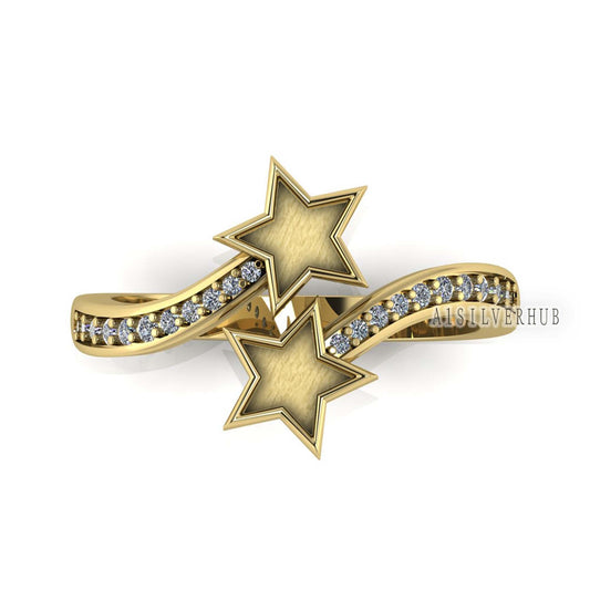 925 Sterling Solid Silver Star 5x5mm Blank Bezel with Zircon Setted Adjustable Ring, Good for Resin & Ashes Work, Keepsake Breastmilk DIY