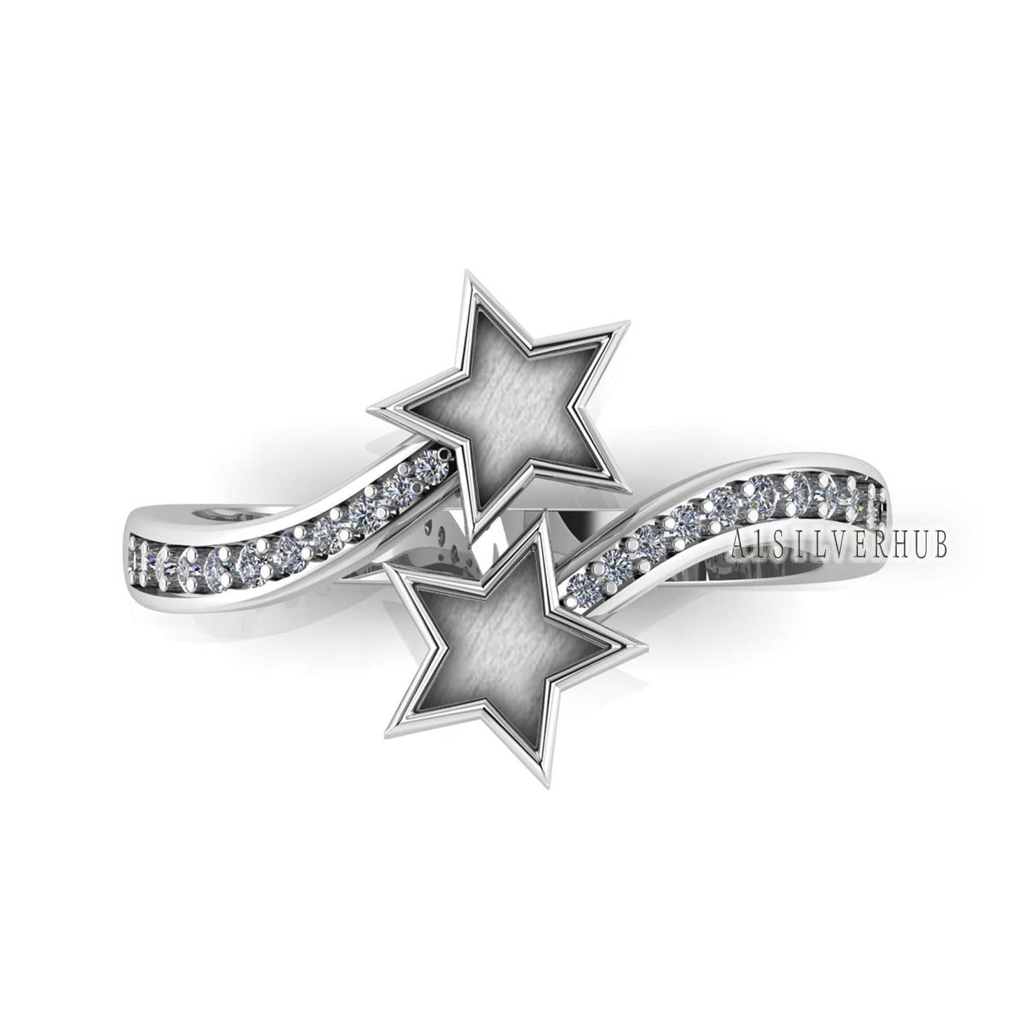 925 Sterling Solid Silver Star 5x5mm Blank Bezel with Zircon Setted Adjustable Ring, Good for Resin & Ashes Work, Keepsake Breastmilk DIY