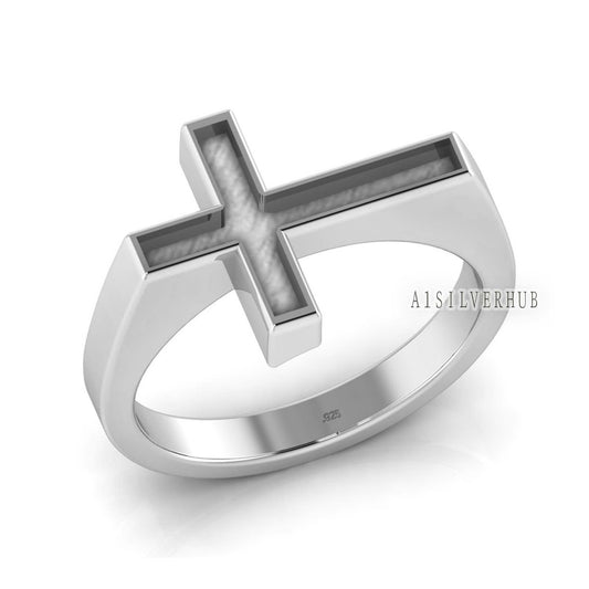 925 Sterling Solid Silver Flat Top Sideways Cross Blank Channel Ring, Good for Crushed Opal, Inlay, Resin & Ashes Fordite Work, Keepsake DIY