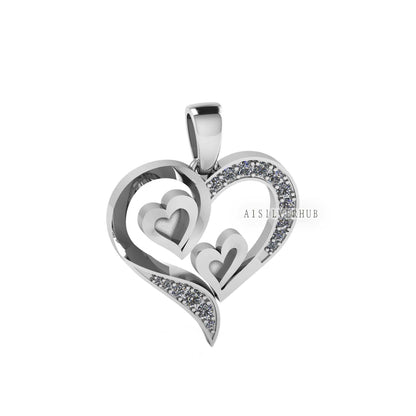 Big Heart Zircon Setted Double Heart Blank Bezel Pendant, 925 Sterling Silver, Good for Resin & Ashes Work, Breastmilk/Keepsake DIY, Locket