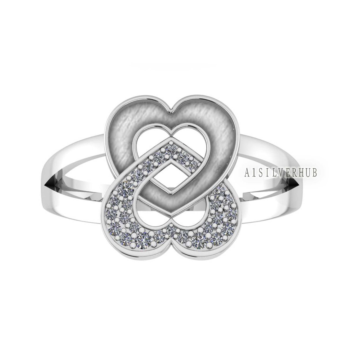 925 Sterling Solid Silver Heart Blank Channel with Zircon Setted Ring, Good for Resin & Ashes Work, Breastmilk DIY, Keepsake Jewelry Crafts