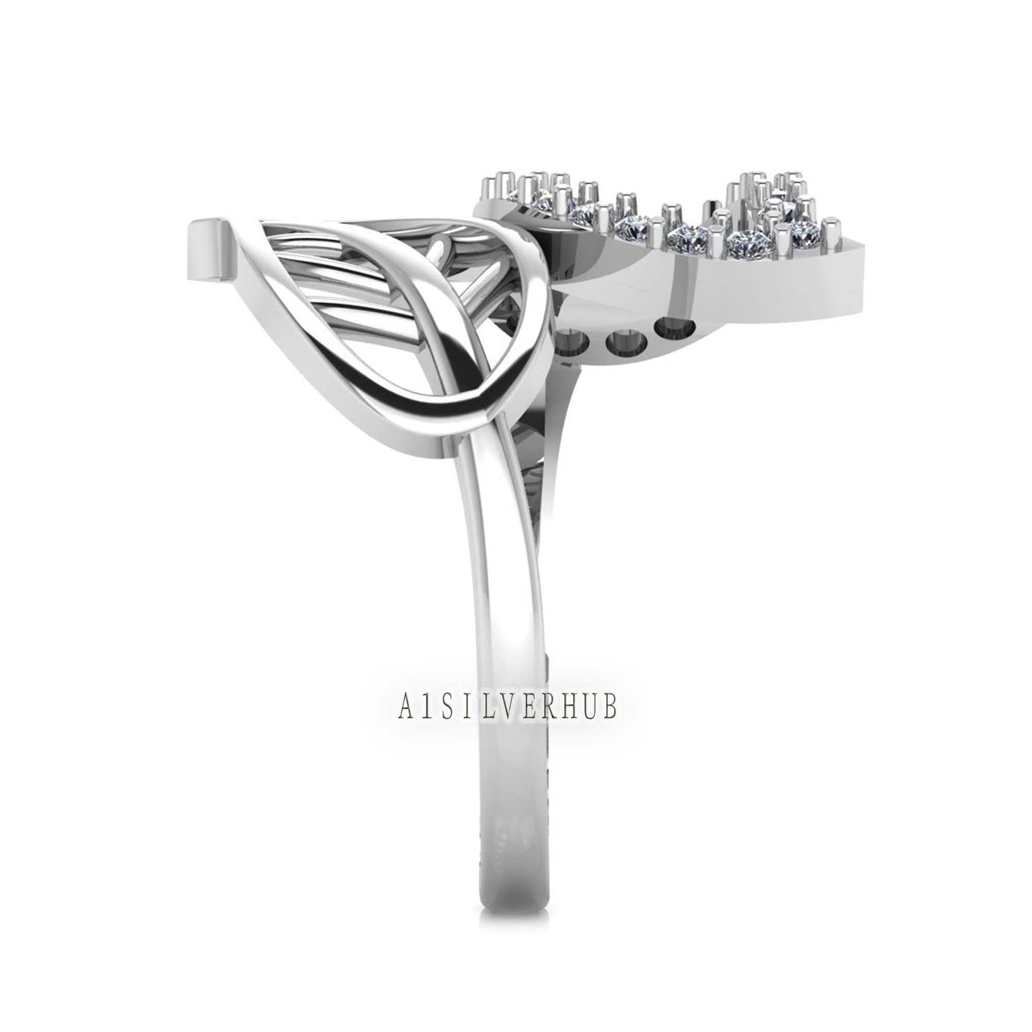 925 Sterling Silver Blank Bezel Double Leaf CZ Setted Adjustable Ring, Good For Pour Resin Work, Keepsake/Breastmilk DIY, Memorial Jewelry