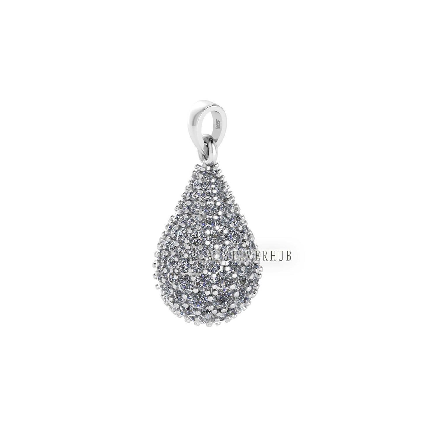 Tear Drop Shape Pendant with Fully Zircon Setted, 925 Sterling Silver Pendant, Pave Setting CZ, Party Wear Jewelry, Gifts For Loved Ones