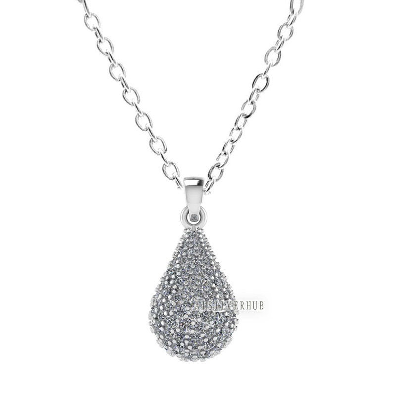 Tear Drop Shape Pendant with Fully Zircon Setted, 925 Sterling Silver Pendant, Pave Setting CZ, Party Wear Jewelry, Gifts For Loved Ones